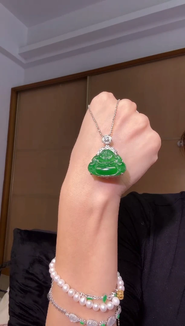 吊坠(不含链)银S925镶嵌翡翠天然翡翠吊坠