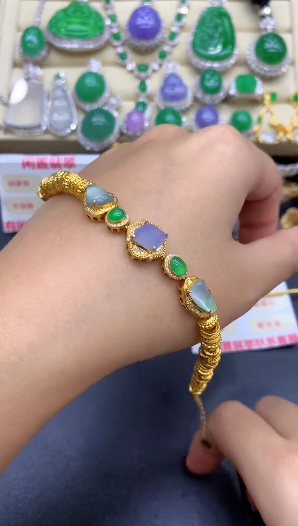 18K金镶嵌手链翡翠467-中国好珍宝