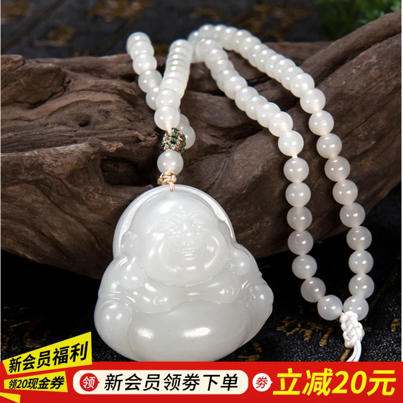 左氏珠宝【央广购物】1471和田玉白玉佛公吊坠挂坠手工精雕弥勒佛