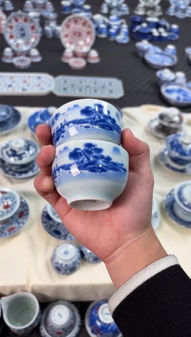 杯子瓷景德镇陶瓷茶具青花山清水秀小杯子2