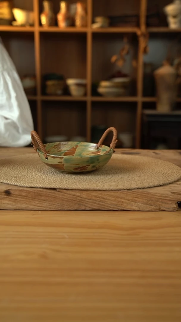 黄绿色系列6英寸麻绳小提篮1个