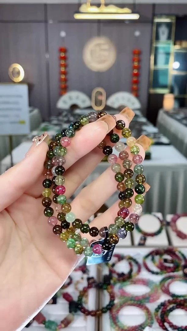 老矿碧玺色标多宝透体三圈手串5mm+未镶嵌碧玺dan多样性发货一条
