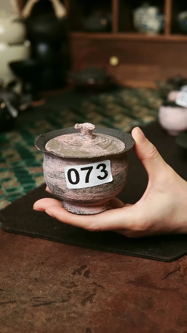 紫砂全手工粉引系列-150毫升盖碗