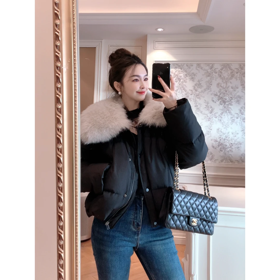 【ZHUJIE】过年战服小个子大毛领短款羽绒服外套