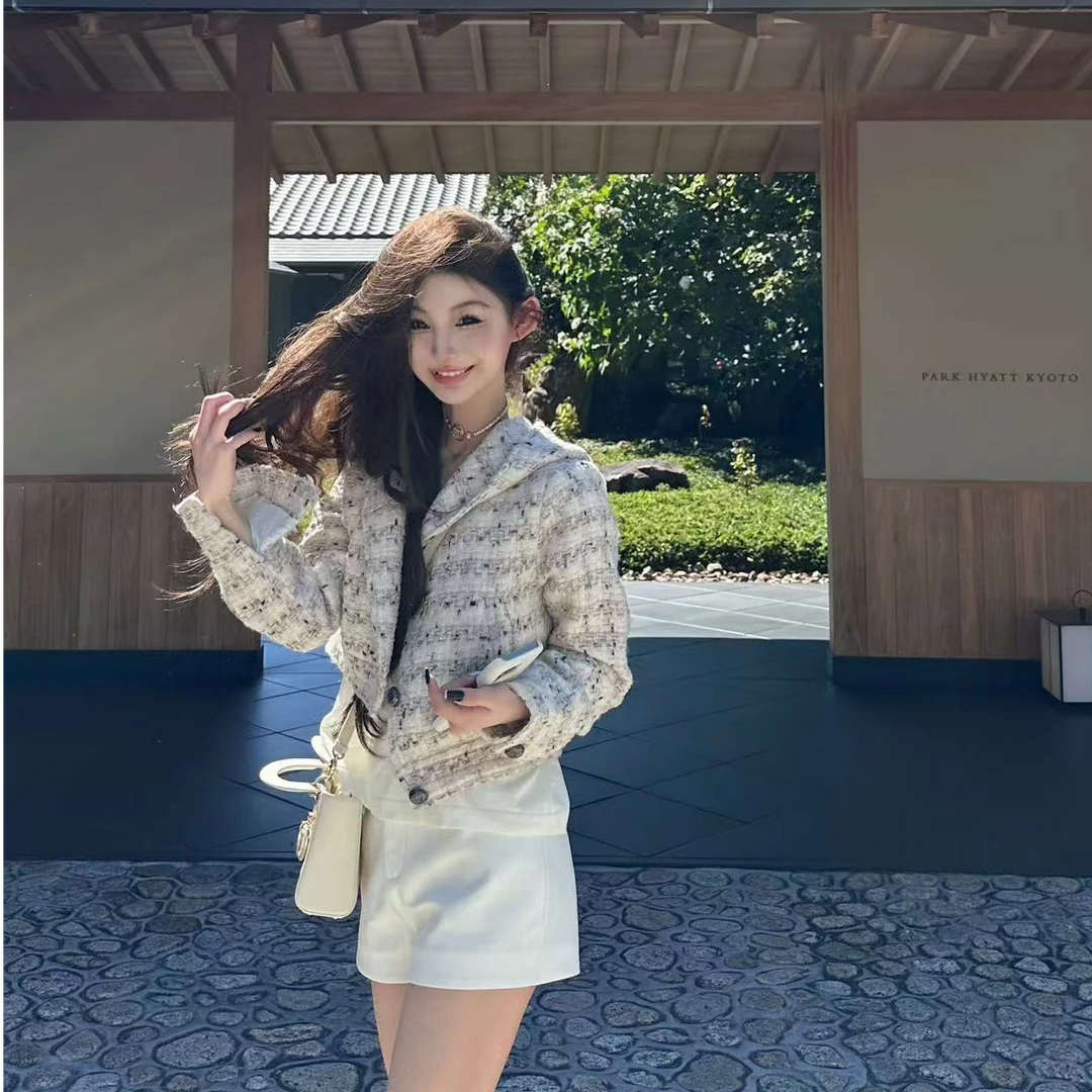 韩版连帽短款小香风外套女秋装2025新款精致粗纺编织减龄洋气上衣