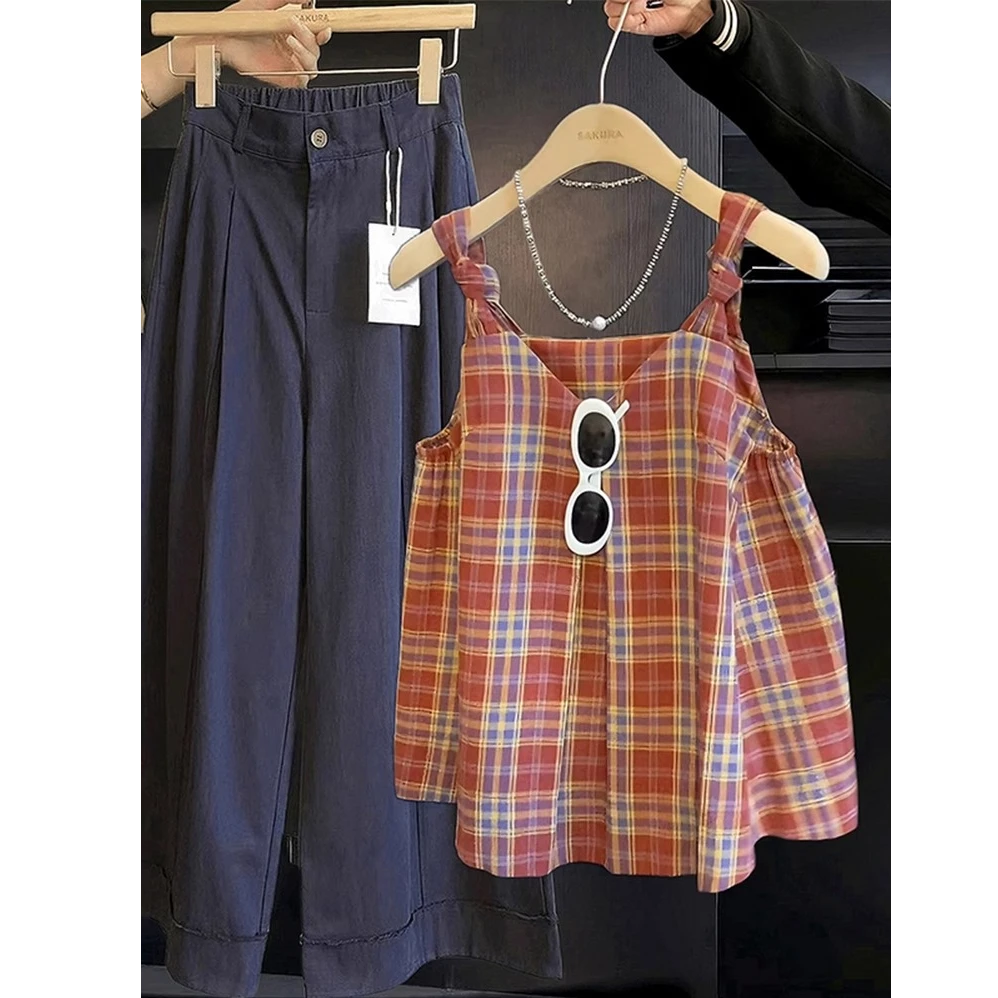 设计感扭结红色格子吊带背心女夏季2025新款外穿独特绝美无袖上衣