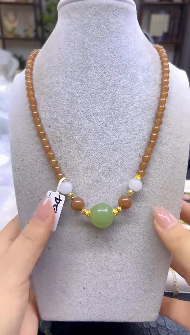 项链14K金镶嵌和田玉（糖玉）DIY款M424