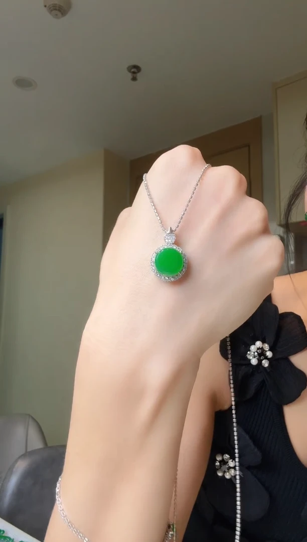 翡翠银S925镶嵌吊坠(不含链)天然翡翠吊坠