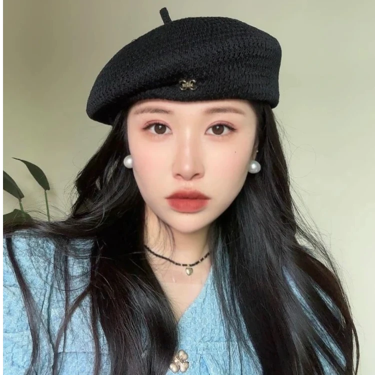 新款A17定性压褶贝雷帽百搭显脸小夏季冰丝麻透气画家帽