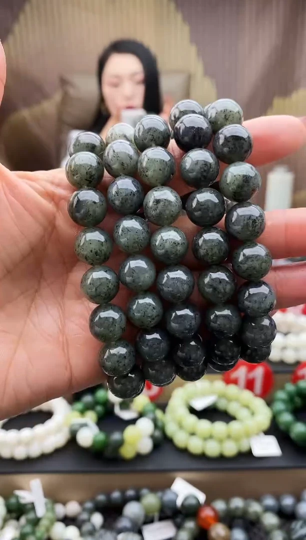 未镶嵌手串和田玉点墨青花12拍一发一