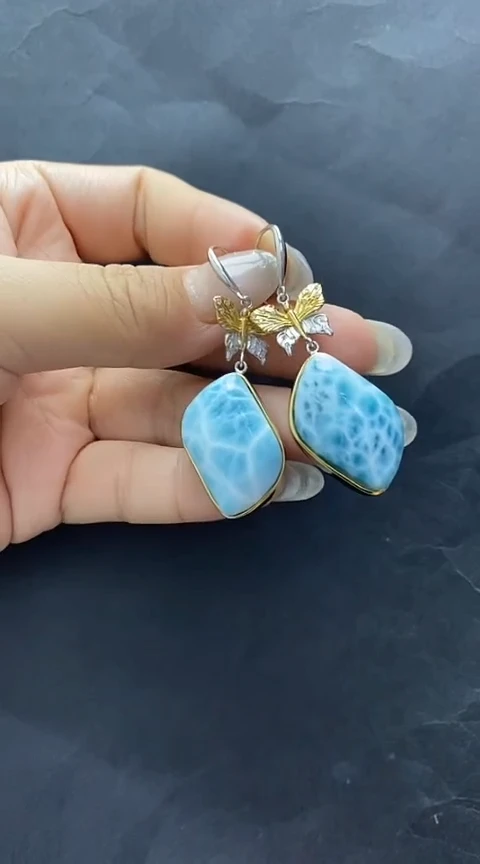针钠钙石（海纹石）银S925镶嵌手链耳坠
