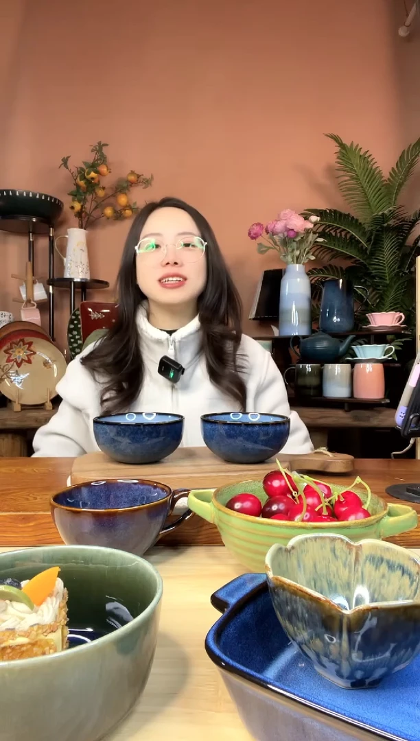 陶瓷4.7英寸蓝色窑变小饭碗  2件  微瑕