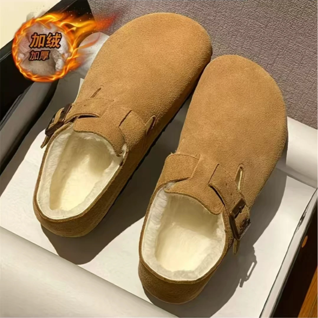 勃肯冬2025新款复古脚蹬勃肯加绒加厚含羊毛保暖豆豆棉鞋