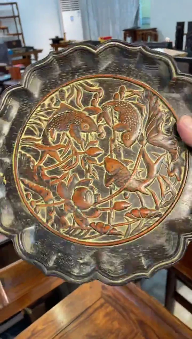 【闪购商品】木t吗雕刻有圆茶盘