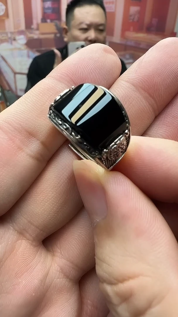 玛瑙/玉髓戒指银S925镶嵌瓦片戒指