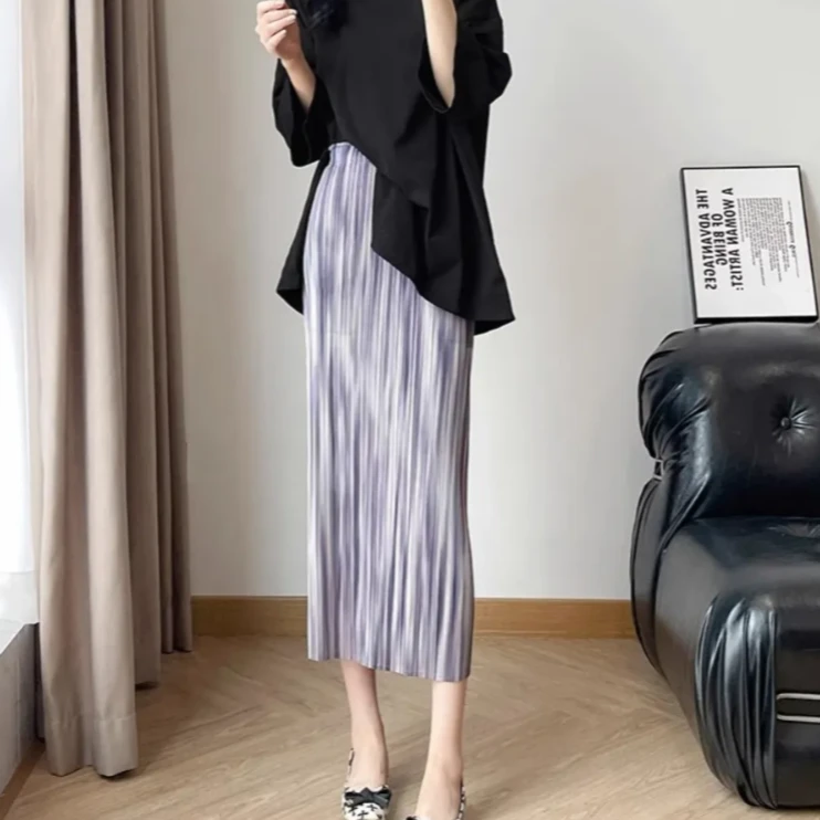 三宅褶皱夏季新款渐变色气质百搭高腰显瘦半身裙203百褶裙子