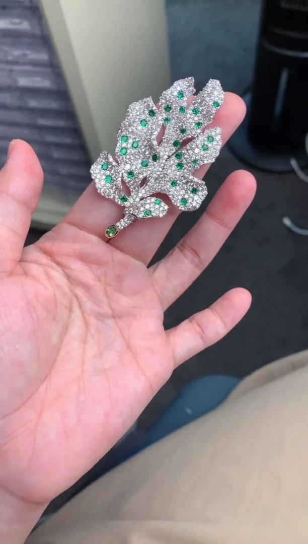 吊坠(不含链)银S925镶嵌石榴石沙弗莱胸针吊坠两带款  BE