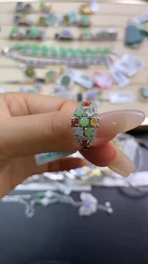 银S925镶嵌戒指翡翠翡翠 蛋面 银S925镶嵌