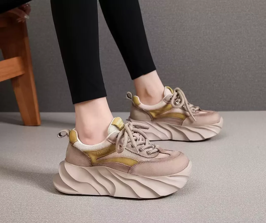 5851春季新款舒适增高个性真皮休闲女老爹鞋