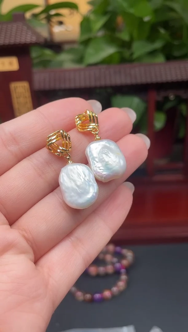 银S925镶嵌耳饰淡水珍珠耳饰多样性发其一F064