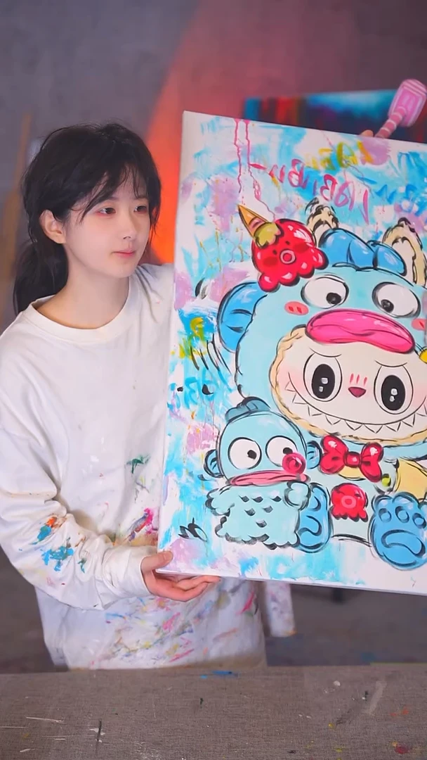 油画呱*乐大尺寸拉布布丙烯画纯手绘