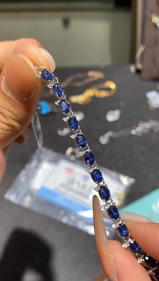 手链蓝宝石银S925镶嵌手链