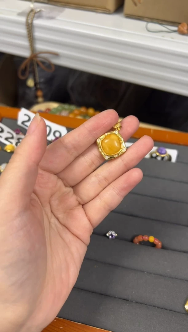 银S925镶嵌项链蜜蜡孤品妖花蜜蜡银镶嵌吊坠[2317]