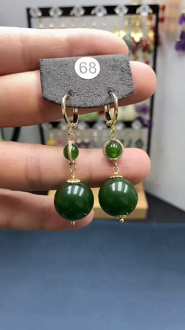 【闪购商品】和田玉耳饰银S925镀金镶嵌尺寸16mm耳扣00