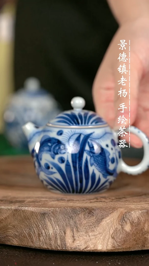 手绘手绘高温现代瓷柴  鱼藻西施壶100CC