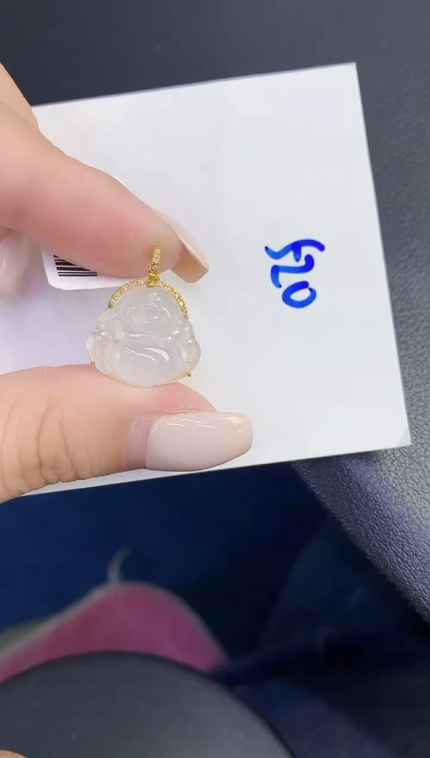 颈饰18K金镶嵌翡翠缅甸天然翡翠A货