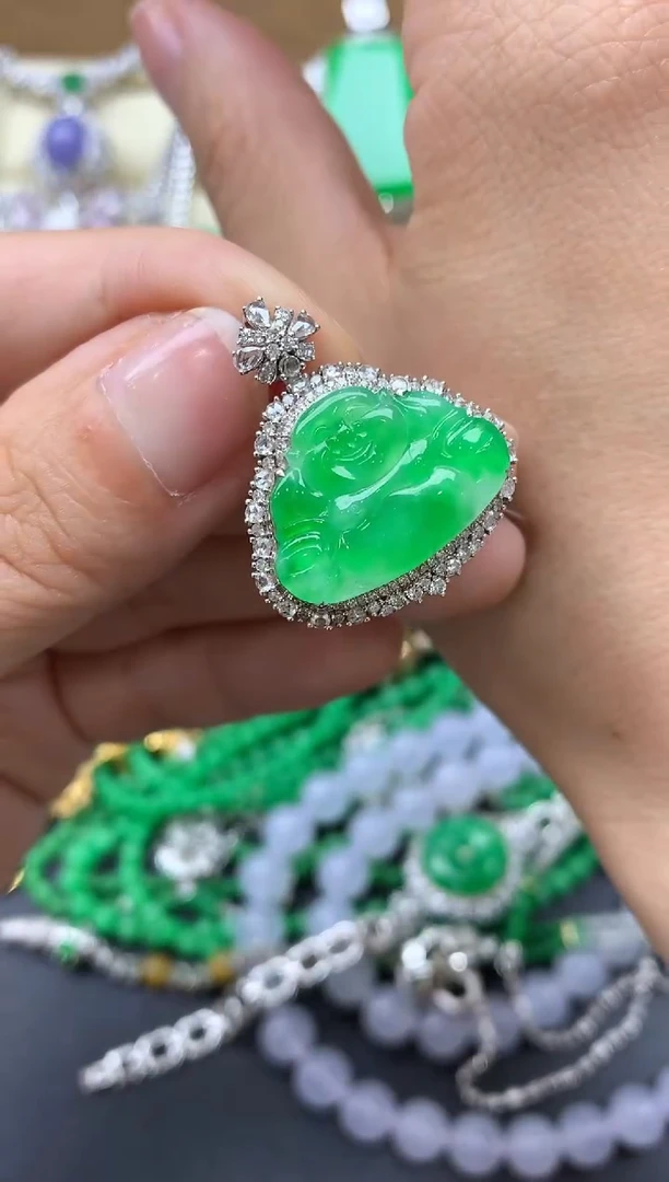 翡翠18K金镶嵌颈饰632-中国好珍宝