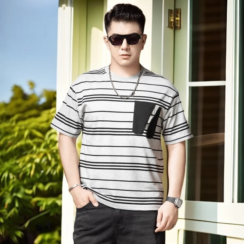 娜罗普西条纹短袖t恤男士夏季薄款潮流时尚痞帅休闲半袖上衣男
