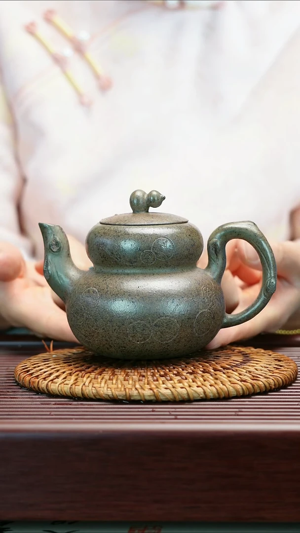 茶壶紫砂原矿蟹壳青段泥  福禄壶   280cc