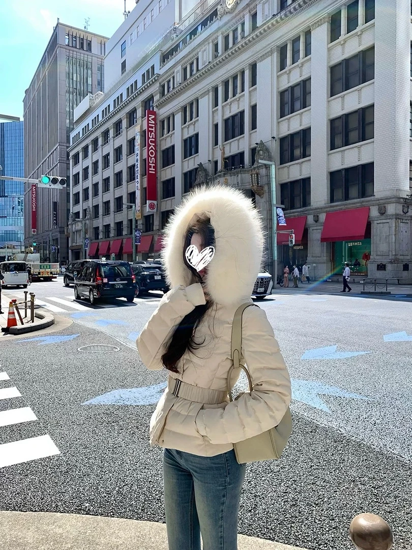 白女松弛~毛领棉服外套