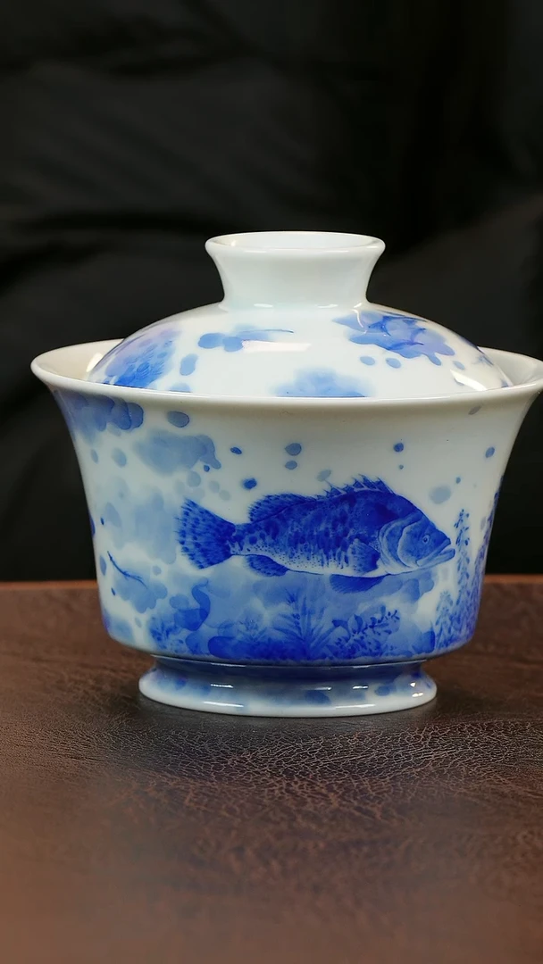 【闪购商品】微暇青山赋鱼盖碗陶瓷