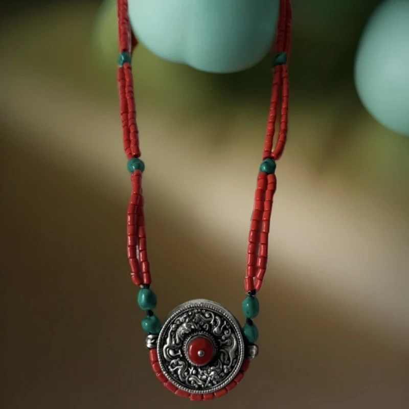 藏式白铜嘎乌盒复古不掉色藏族女士嘎乌盒链子一套藏式项链装饰品