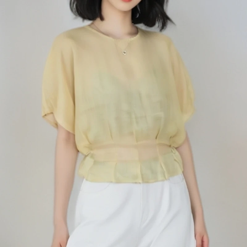 2025夏季新款洋气时尚百搭显瘦减龄圆领衬衫LK2504236