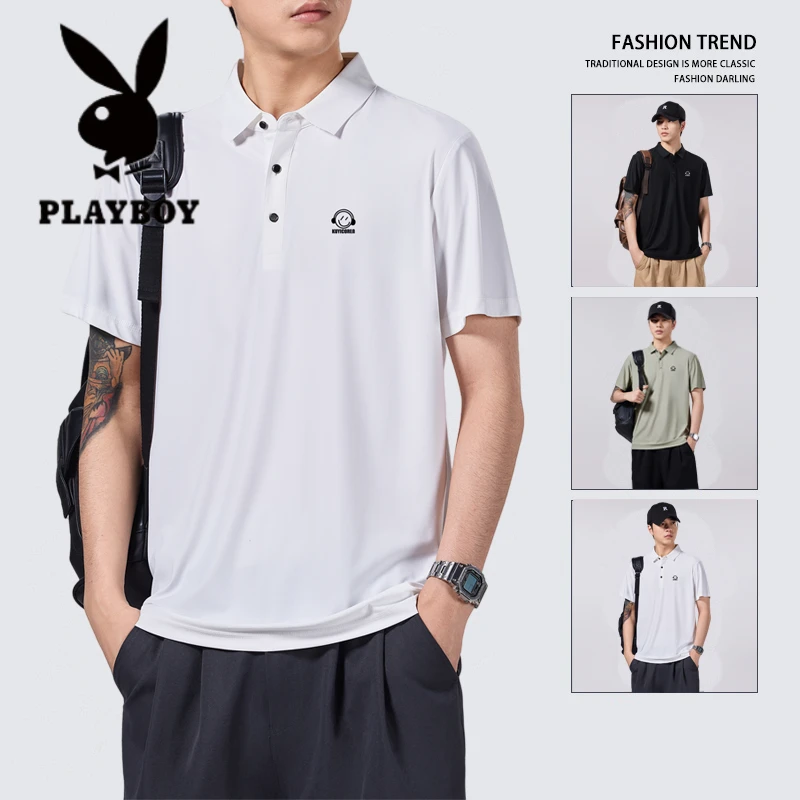 花花公子2025新款POLO衫男士夏季翻领短袖T恤休闲半袖透气上衣