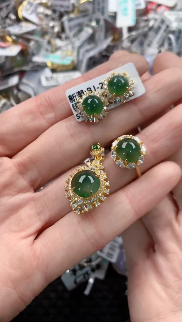 银S925镶嵌戒指翡翠9--5