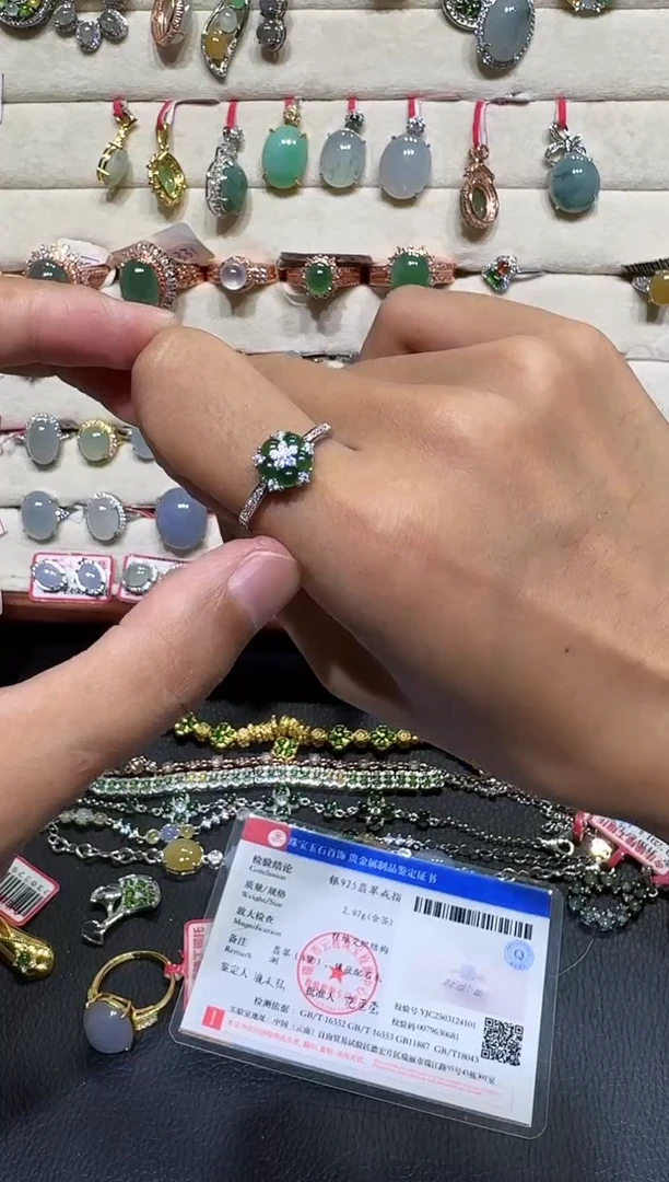 翡翠戒指银S925镶嵌戒指136