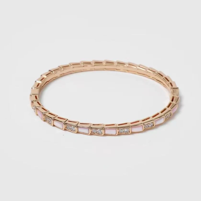 18K金白贝+满蛇骨手镯轻奢高级情侣首饰