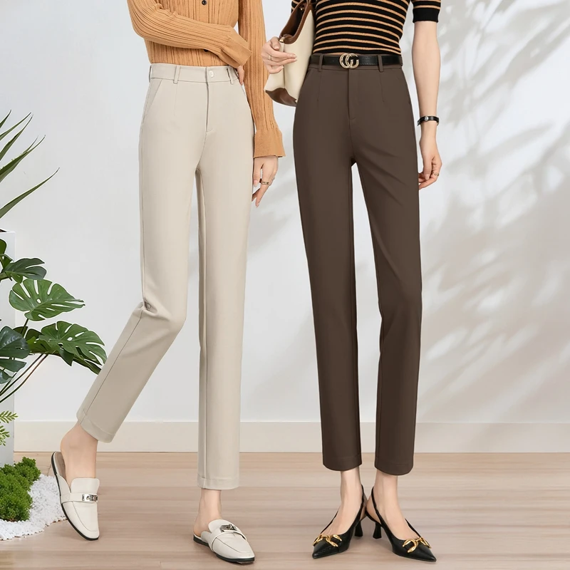 【法棍直筒裤】秋季新款高弹抗皱显瘦2025女九分高腰宽松垂感休闲裤