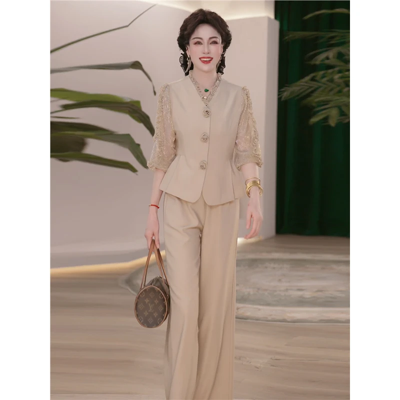 气质妈妈装2025秋季新款时尚套装中年女装宽松两件套显瘦上衣裤子