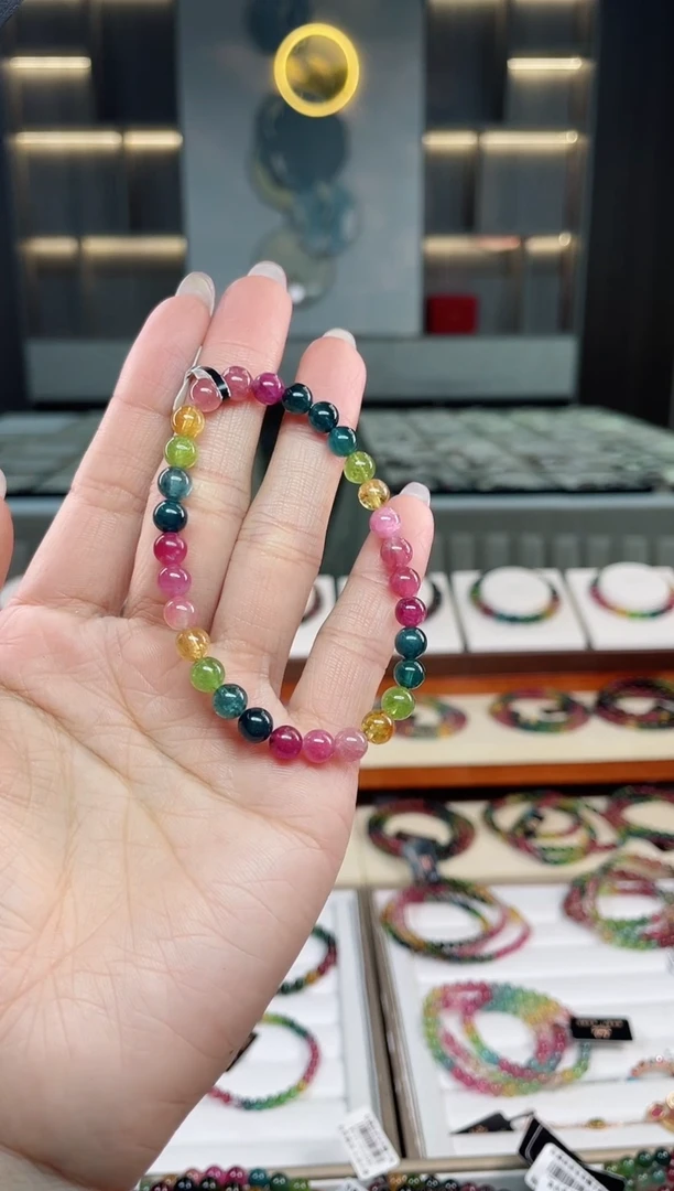 未镶嵌老矿碧玺彩虹单圈手串6mm+碧玺（多样性发一条）T