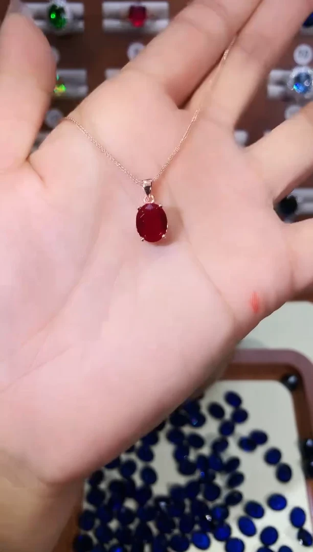 吊坠(赠链)银S925镶嵌红宝石酒红810玫瑰金