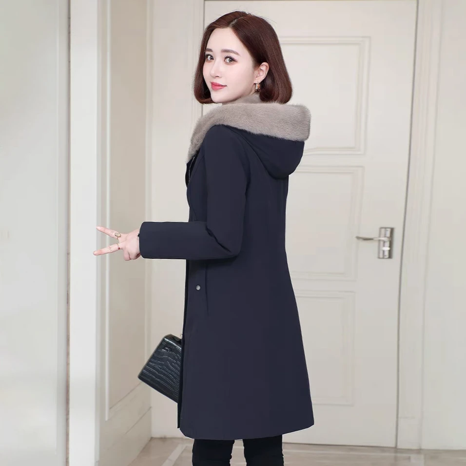 新款大码加绒派克服女显瘦中长款大衣尼克服连帽百搭外套韩版棉衣