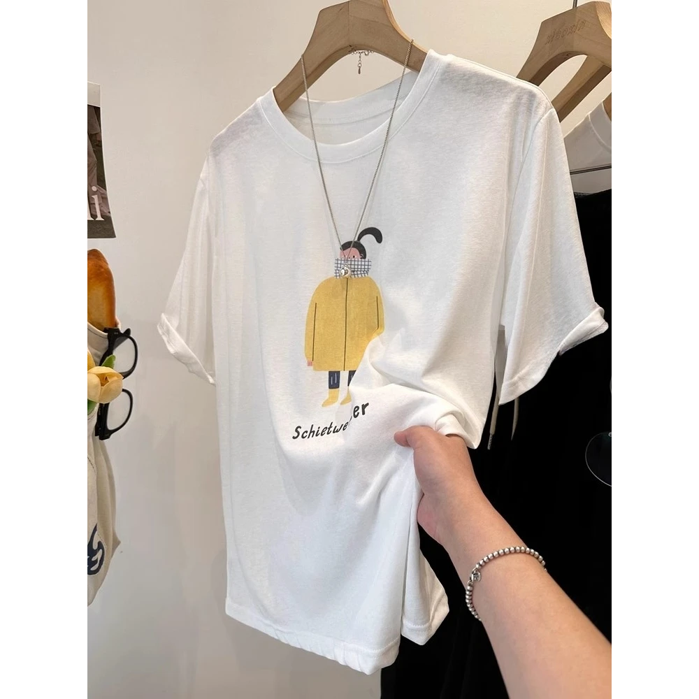 韩版夏季胖mm加大码200斤宽松短袖新款印花休闲显瘦雪花棉上