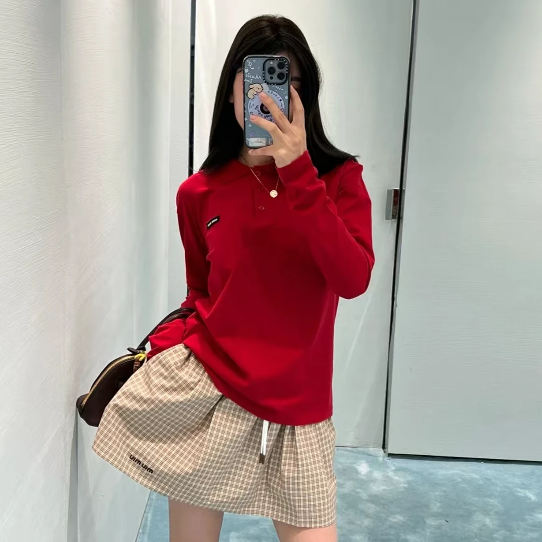 未使用 MIU MIU/缪缪 25春夏 纯色休闲针织Polo衫 红色/XS