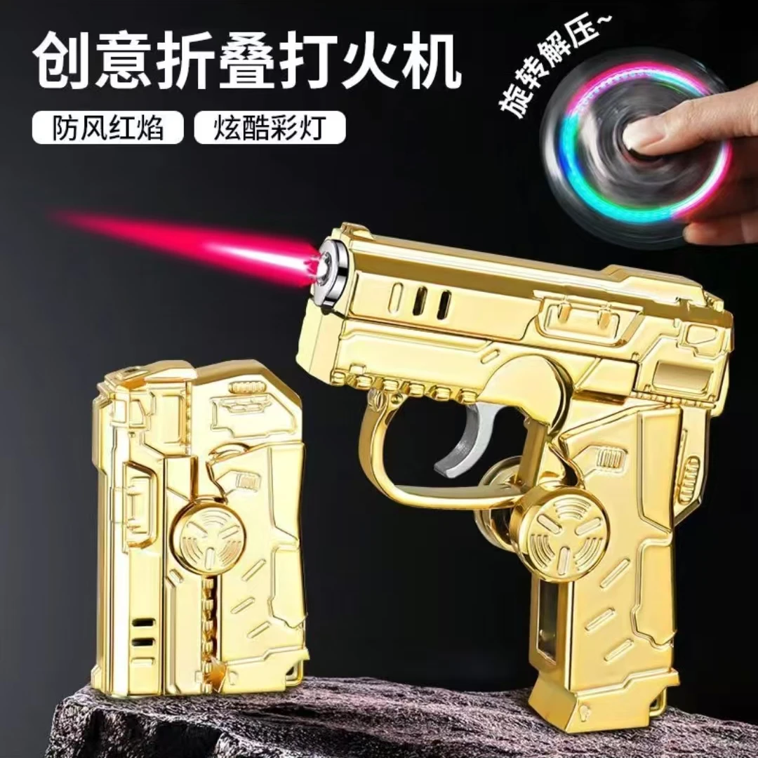 网红折叠指尖陀螺防风红焰充气打火机发光旋转解压送新年男友礼物