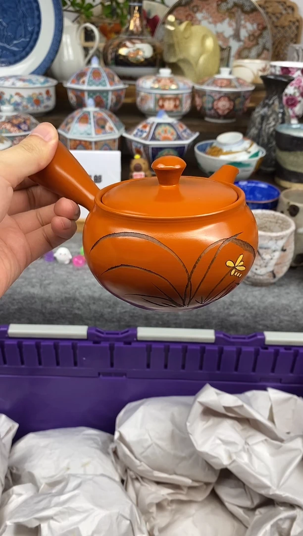 瓷片朱泥常滑烧侧把壶